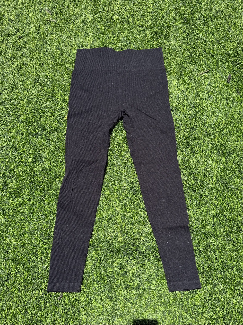 Black Ribbed High-Waist Leggings
